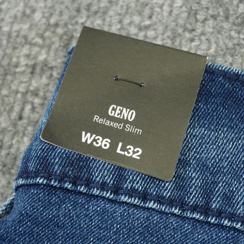 NEW True‎ Religion Geno Relaxed Slim Jeans Mens 36x32 Blue Big T Flap Pocket